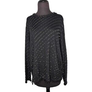 Vtg Valerie Stevens Evening Sweater Large Merino Wool Black Beaded Sophisticated